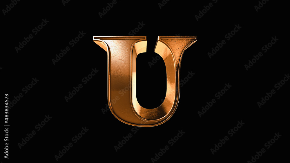 U 3D Antique Gold Bronze Letter Number on a Black Background U 3D Antique Gold Bronze Letter Number on a Black Background