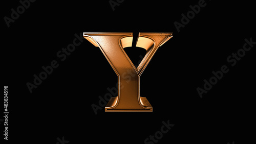 Y 3D Antique Gold Bronze Letter Number on a Black Background