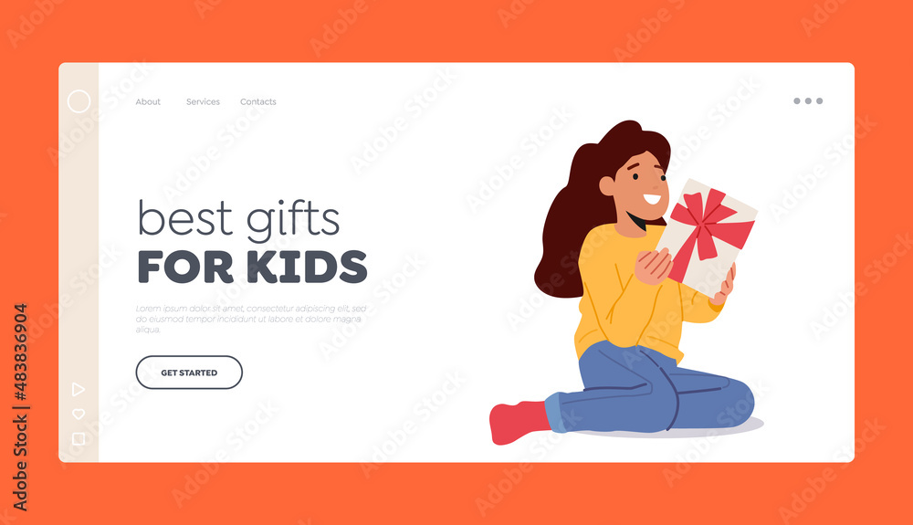 Best Gifts for Kids Landing Page Template. Kid Unboxing Birthday or Christmas Present. Excited Girl Opening Gift Box Best Gifts for Kids Landing Page Template. Kid Unboxing Birthday or Christmas Present. Excited Girl Opening Gift Box