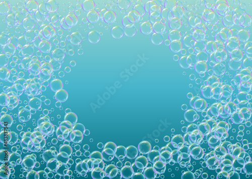 Soap bubble. Detergent bath foam and suds for bathtub. Shampoo.