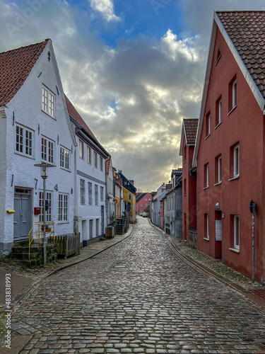 street in Flensburg, St. Jürgen, historic part of the city, Schleswig Holstein, Germany