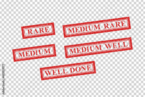 Vector realistic isolated red rubber stamp of meat degrees of doneness on the transparent background.