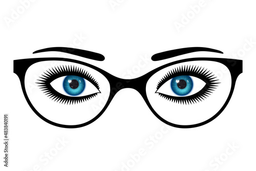Beautiful woman's eyes and trendy black-rimmed eyeglasses