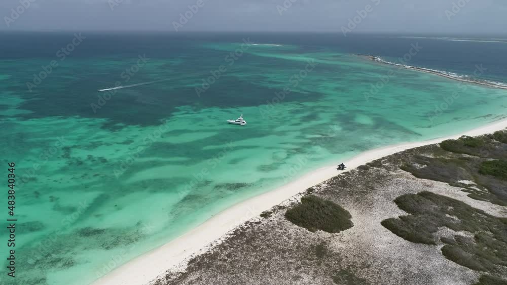 Panning wide landscape of tropical island with turquoise water. Caribbean sea. Travel destination. Los Roques Venezuela. Romantic landscape. Panning wide landscape of tropical island with turquoise water. Caribbean sea. Travel destination. Los Roques Venezuela. Romantic landscape.