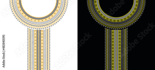 Ethnic neckline embroidery graphics fasion design with geometric shapes for collar shirts or T-shirts vector illustration