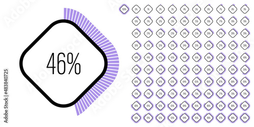 Set of rectangle percentage diagrams meters from 0 to 100 ready-to-use for web design, user interface UI or infographic - indicator with purple