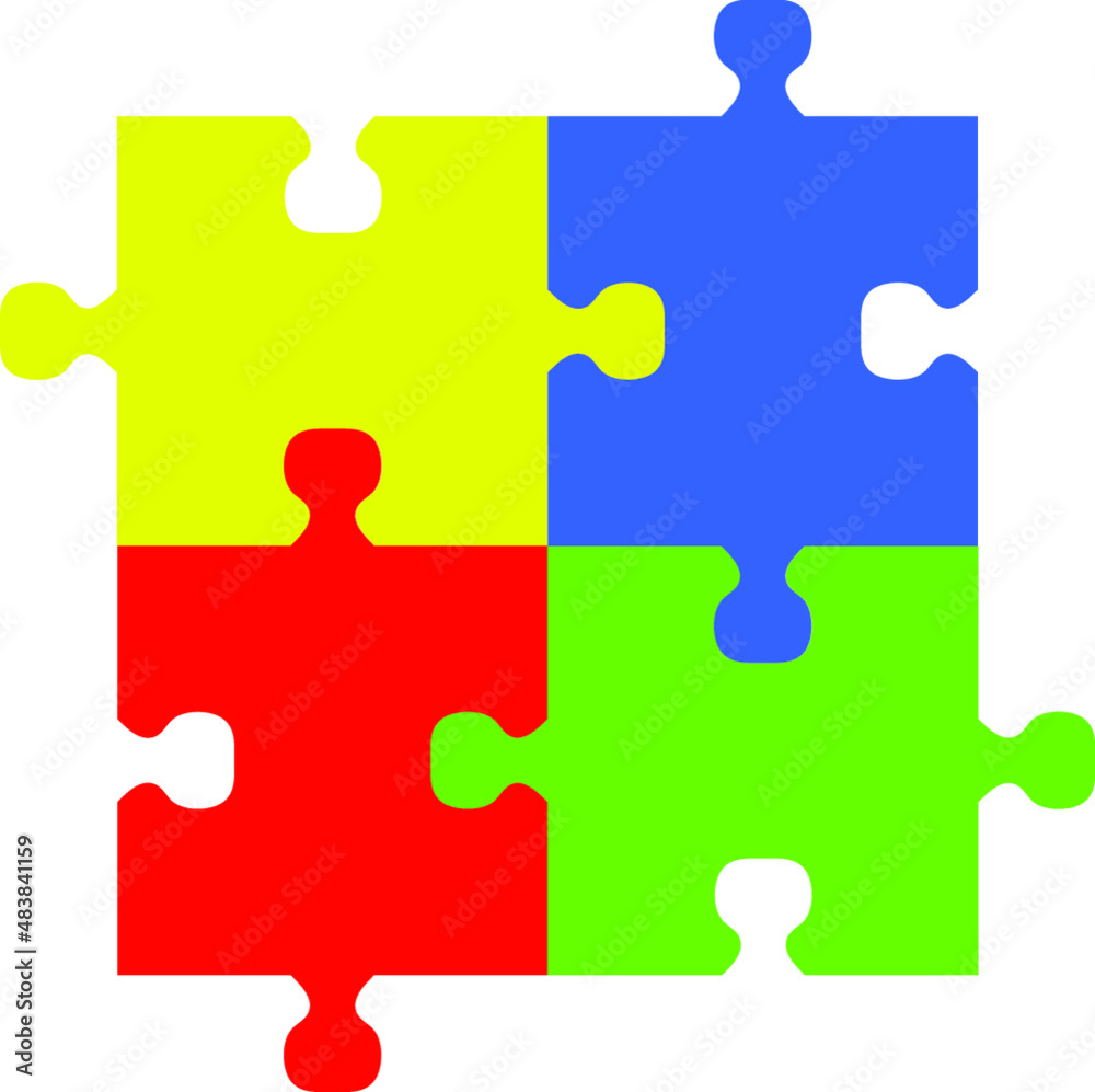 Four pieces of jigsaw puzzle or teamwork concept flat vector color icon Four pieces of jigsaw puzzle or teamwork concept flat vector color icon