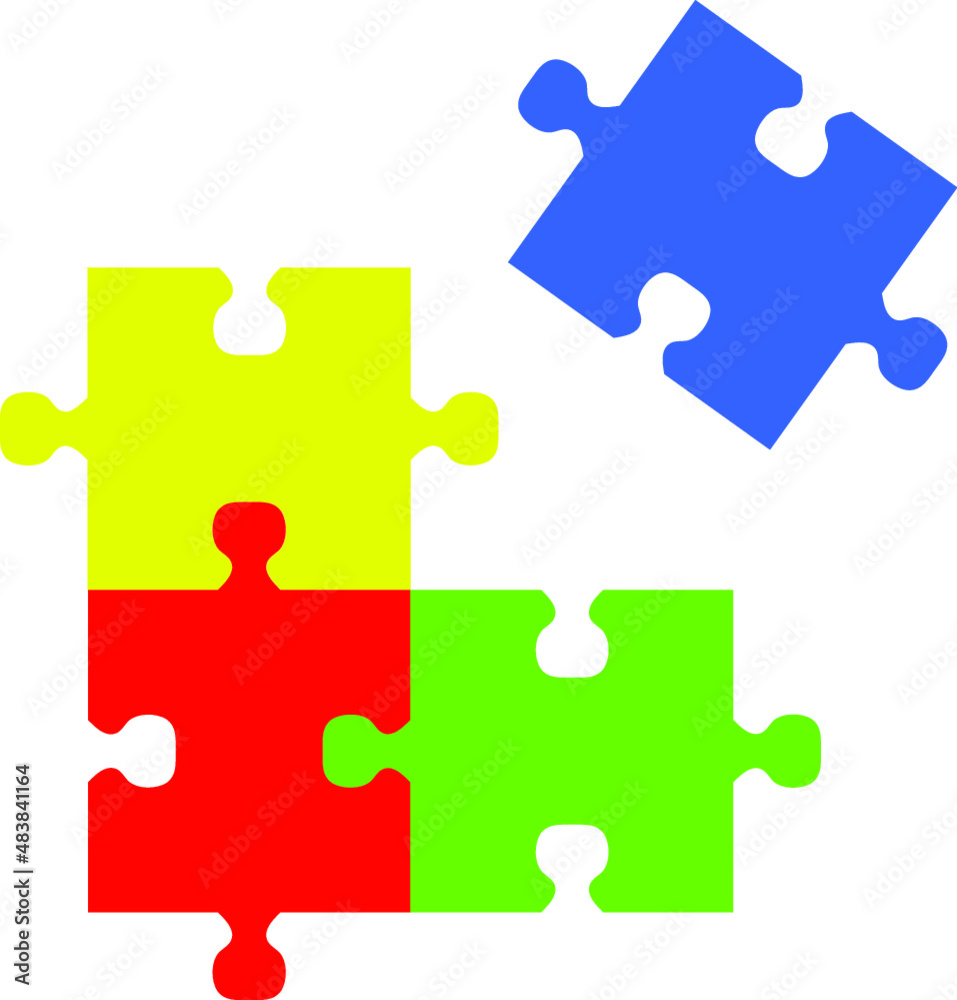 Four pieces of jigsaw puzzle or teamwork concept flat vector color icon Four pieces of jigsaw puzzle or teamwork concept flat vector color icon