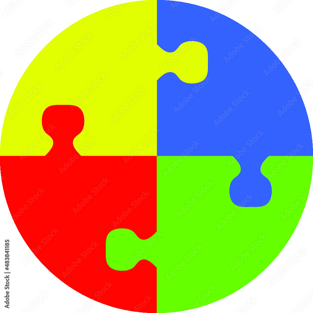 Four pieces of jigsaw puzzle or teamwork concept flat vector color icon Four pieces of jigsaw puzzle or teamwork concept flat vector color icon