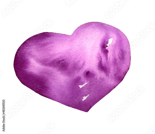 Set of watercolor hearts in purple colors. Hand drawn valentines heart, viplet, blue, pink and ultraviolet color. photo