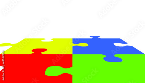 Four pieces of jigsaw puzzle or teamwork concept flat vector color icon