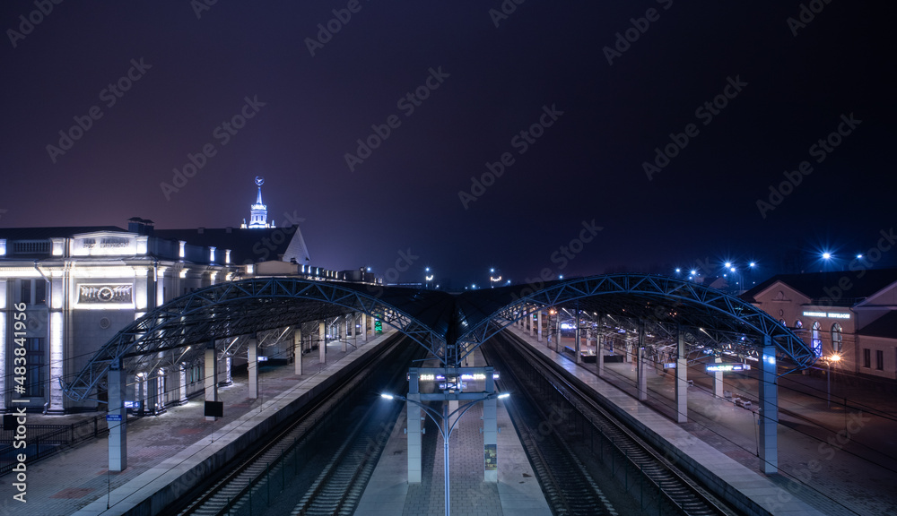 railway station in the night lights