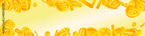 Korean won coins falling. Curious scattered WON coins. Korea money. Extraordinary jackpot, wealth or success concept. Vector illustration.