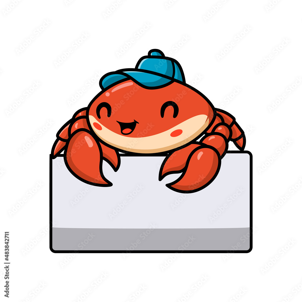 Fototapeta premium Cute little orange crab cartoon with blank sign