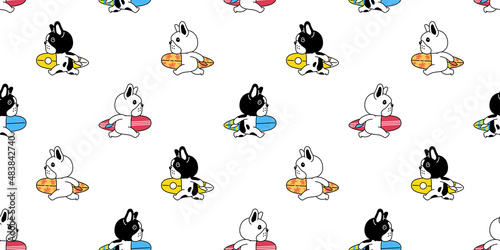 dog seamless pattern french bulldog surfboard surfing sport sea beach vector pet puppy breed cartoon repeat wallpaper doodle tile background illustration scarf design isolated