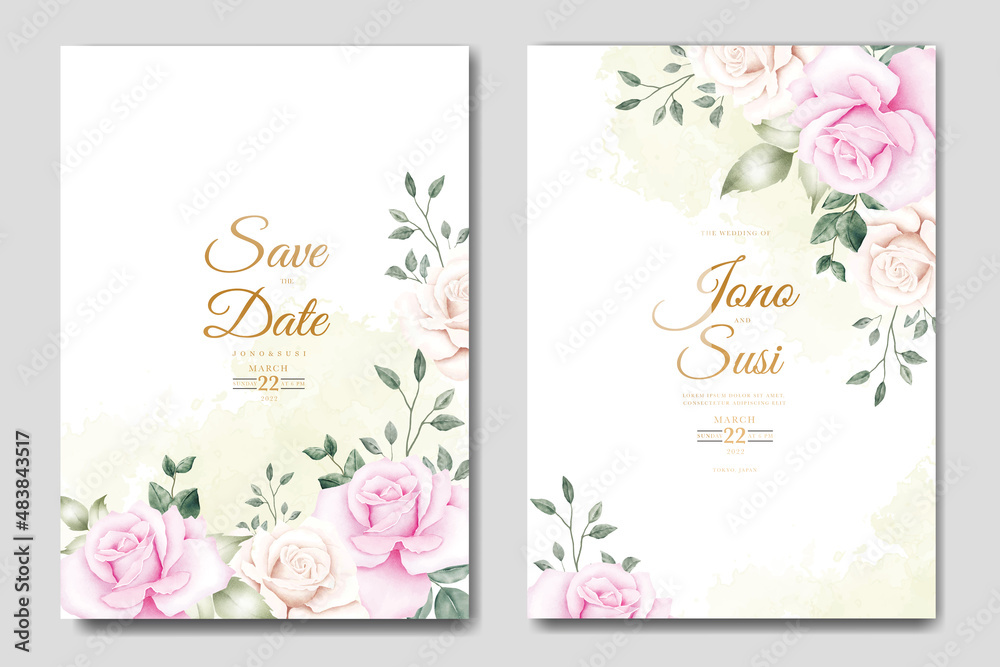 Elegant floral watercolor wedding invitation card