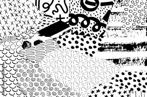 Abstract black strokes, Hand sketched Vector Pattern. Retro abstract pattern in geometric style. Abstract multicolored geometric pattern.	

