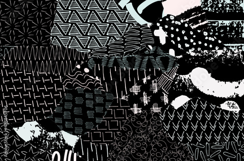 Abstract black strokes, Hand sketched Vector Pattern. Retro abstract pattern in geometric style. Abstract multicolored geometric pattern.	
