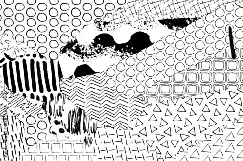 Abstract black strokes, Hand sketched Vector Pattern. Retro abstract pattern in geometric style. Abstract multicolored geometric pattern.	

