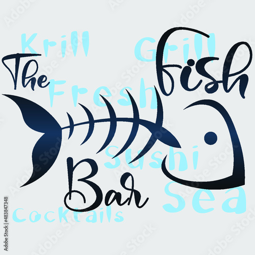 abstract logo of a fish bar from a fish skeleton and inscriptions