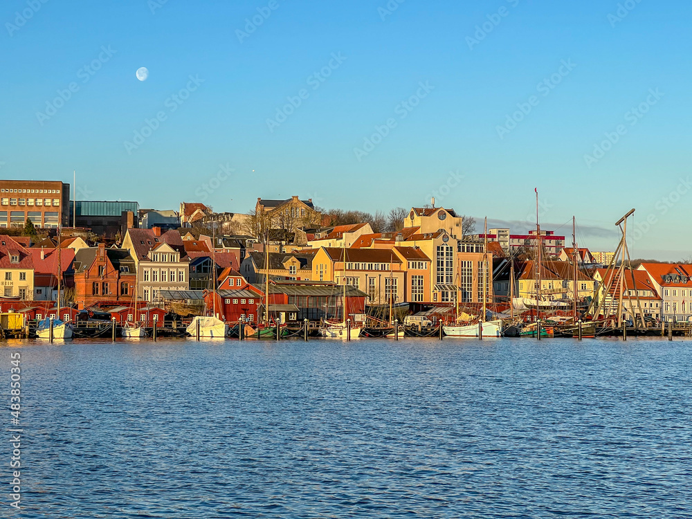 panoramic view of  the harbour of Flensburg, Schleswig Holstein, Germany. The real north.