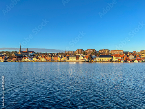 panoramic view of the harbour of Flensburg, Schleswig Holstein, Germany. The real north.