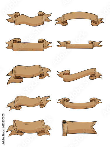 set of old vintage ribbon, label, flame