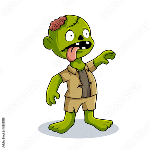 cute zombie cartoon drawing, funny mascot illustration
