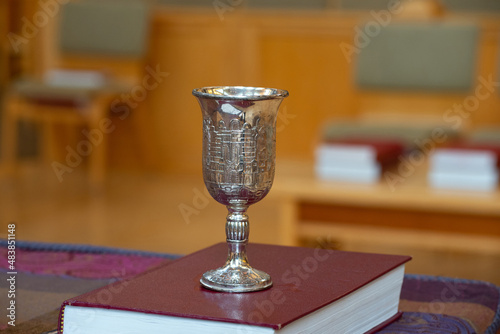 Canvas Print vintage shabbat silver cup of wine holiday kiddush sukkot purim
