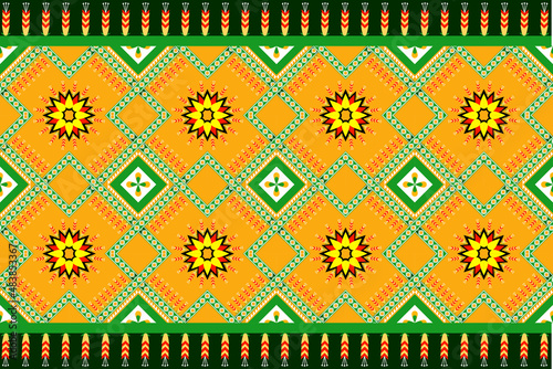 Geometric ethnic oriental with floral vector design for decorating, wallpaper, fabric, clothing, textile, tablecloth, carpet,curtain,backdrop and etc.Aztec and Moroccan pattern.