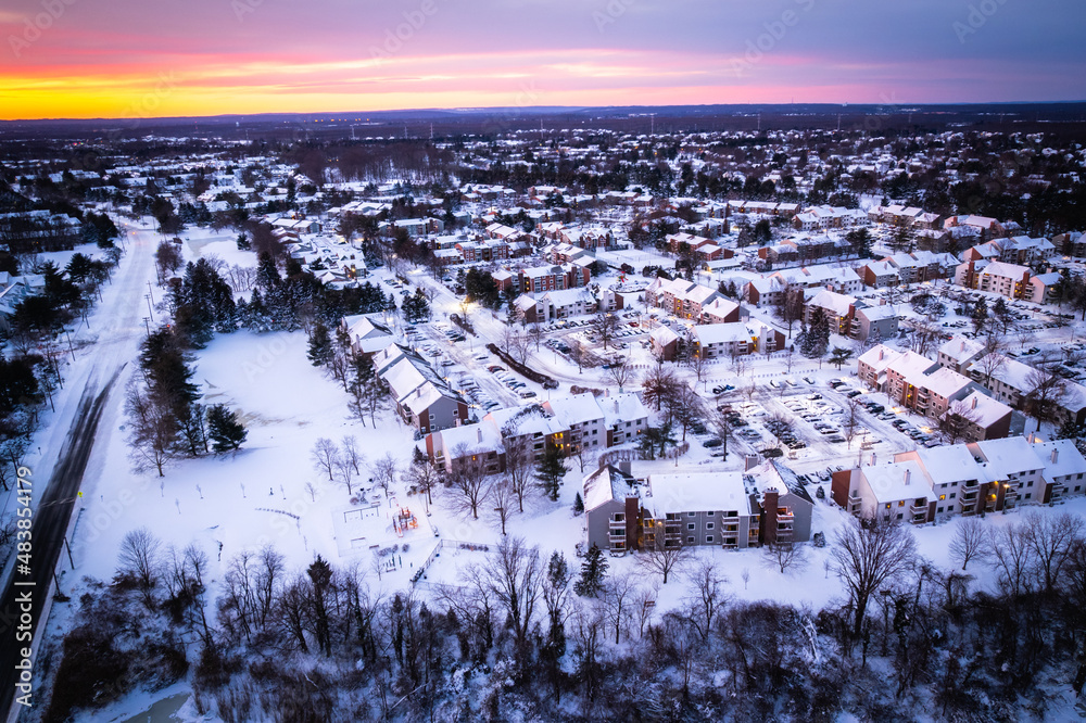 Aerial Drone of Princeton Plainsboro Cranbury Sunset 