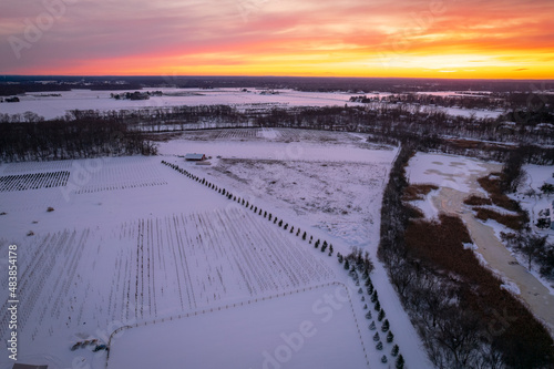 Aerial Drone of Princeton Plainsboro Cranbury Sunset  © Jin