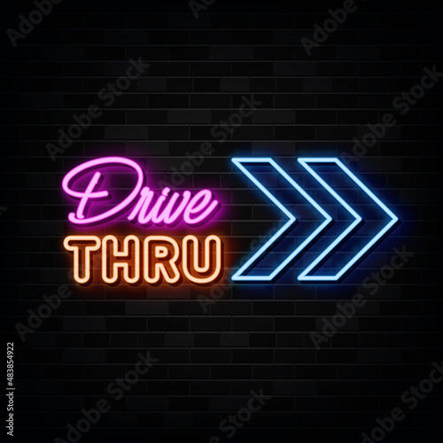 Drive THRU Neon Sign . Design Template Neon Style