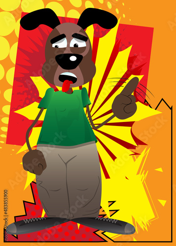 Funny cartoon dog saying no with his finger. Vector illustration.