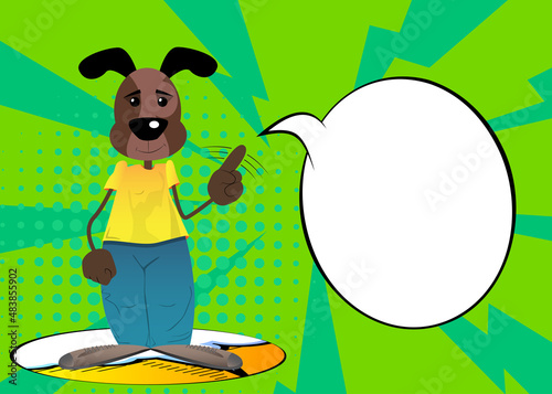 Funny cartoon dog saying no with his finger. Vector illustration.