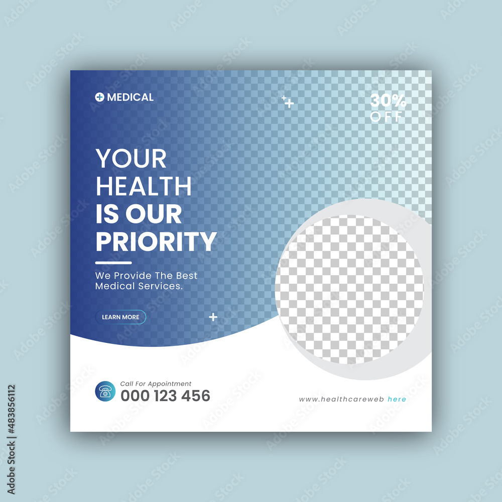 Medical social media post and web banner template vector