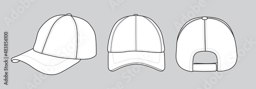 White baseball cap, line vector illustration isolated on white background.