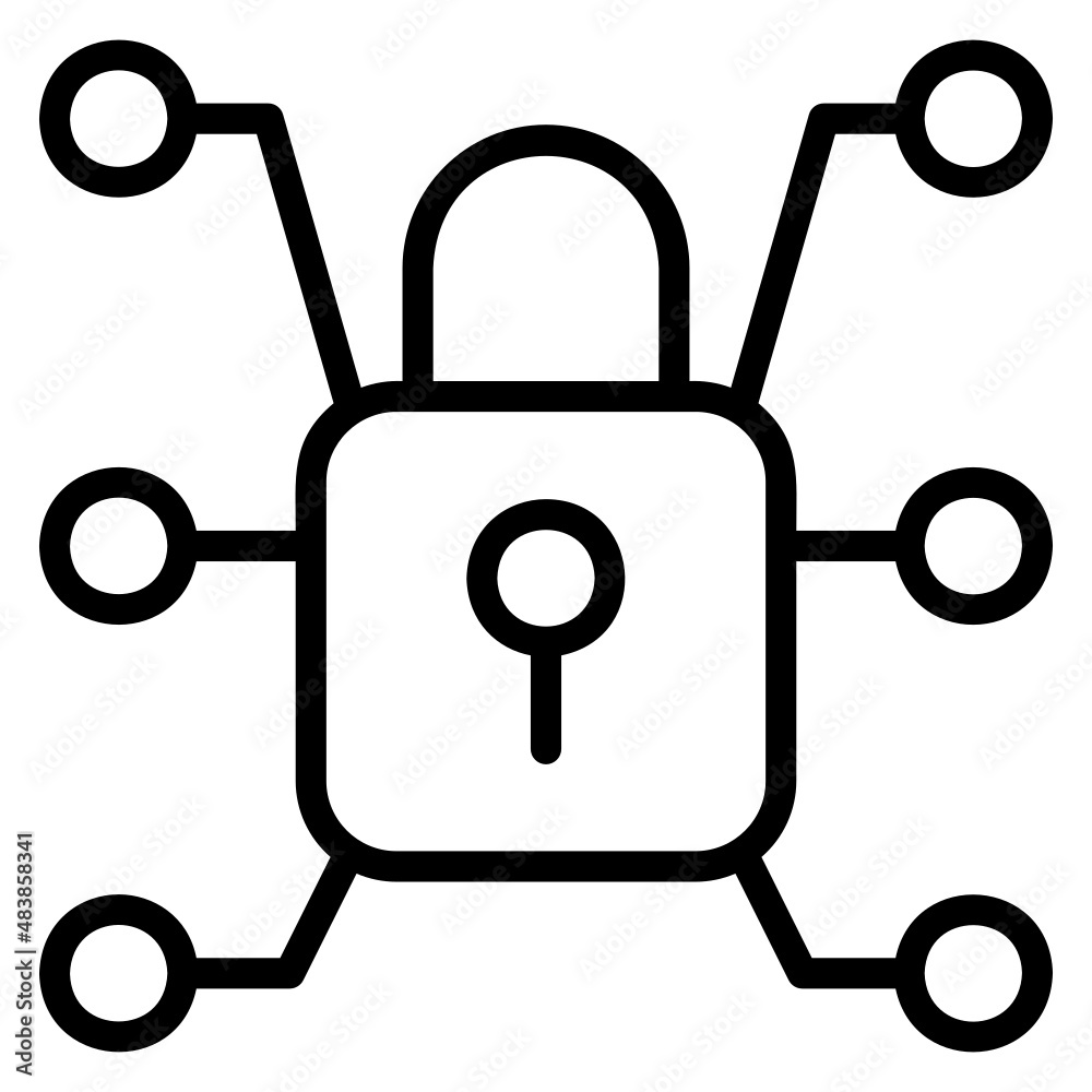 Digital Protection Network with Lock line icon Digital Protection Network with Lock line icon