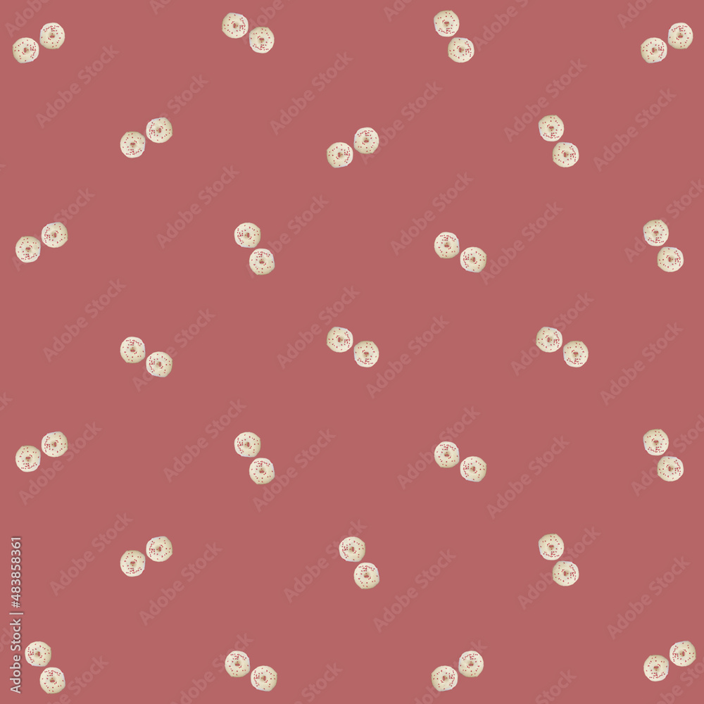 Colorful pattern of white glazed donuts isolated on orange background. Doughnuts. Top view. Flat lay Colorful pattern of white glazed donuts isolated on orange background. Doughnuts. Top view. Flat lay