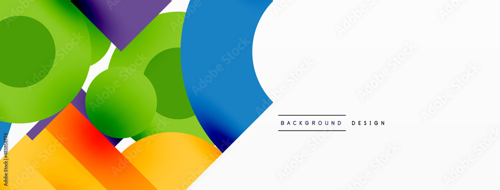 Circle and square geometric background. Round shapes with squares and triangles composition for wallpaper, banner, background or landing Circle and square geometric background. Round shapes with squares and triangles composition for wallpaper, banner, background or landing