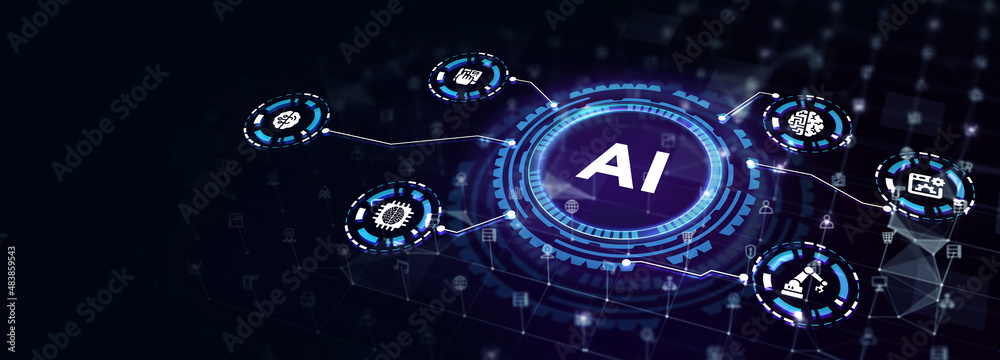 AI Learning and Artificial Intelligence Concept. Business, modern technology, internet and networking concept. 3d illustration