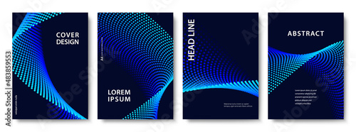 Set of Geometric Backgrounds of Wavy Colorful Dots in Blue Tones. Modern Vector Illustration without Transparency.