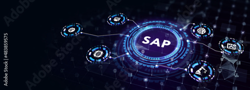 SAP System Software Automation concept on virtual screen data center. Business, modern technology, internet and networking concept. 3d illustration