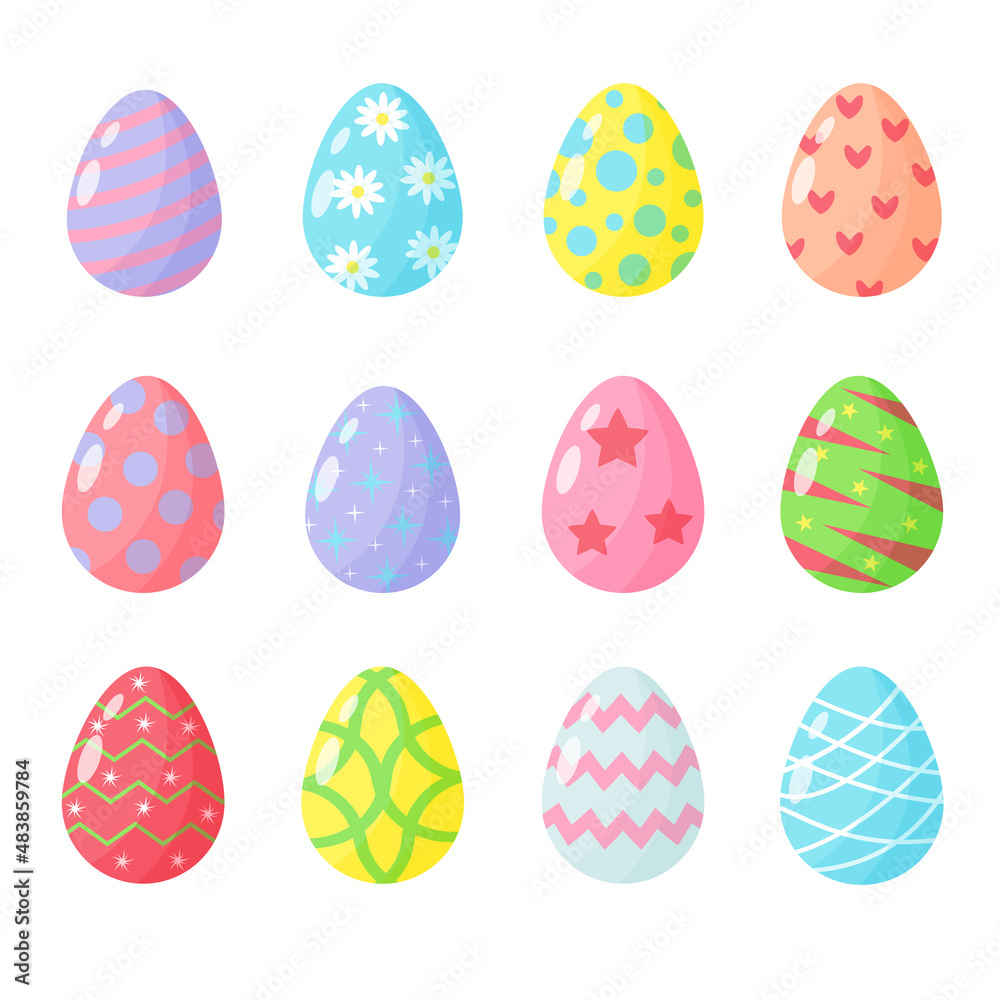 Set of Easter eggs with different patterns. Design elements for holiday cards. Vector Illustration