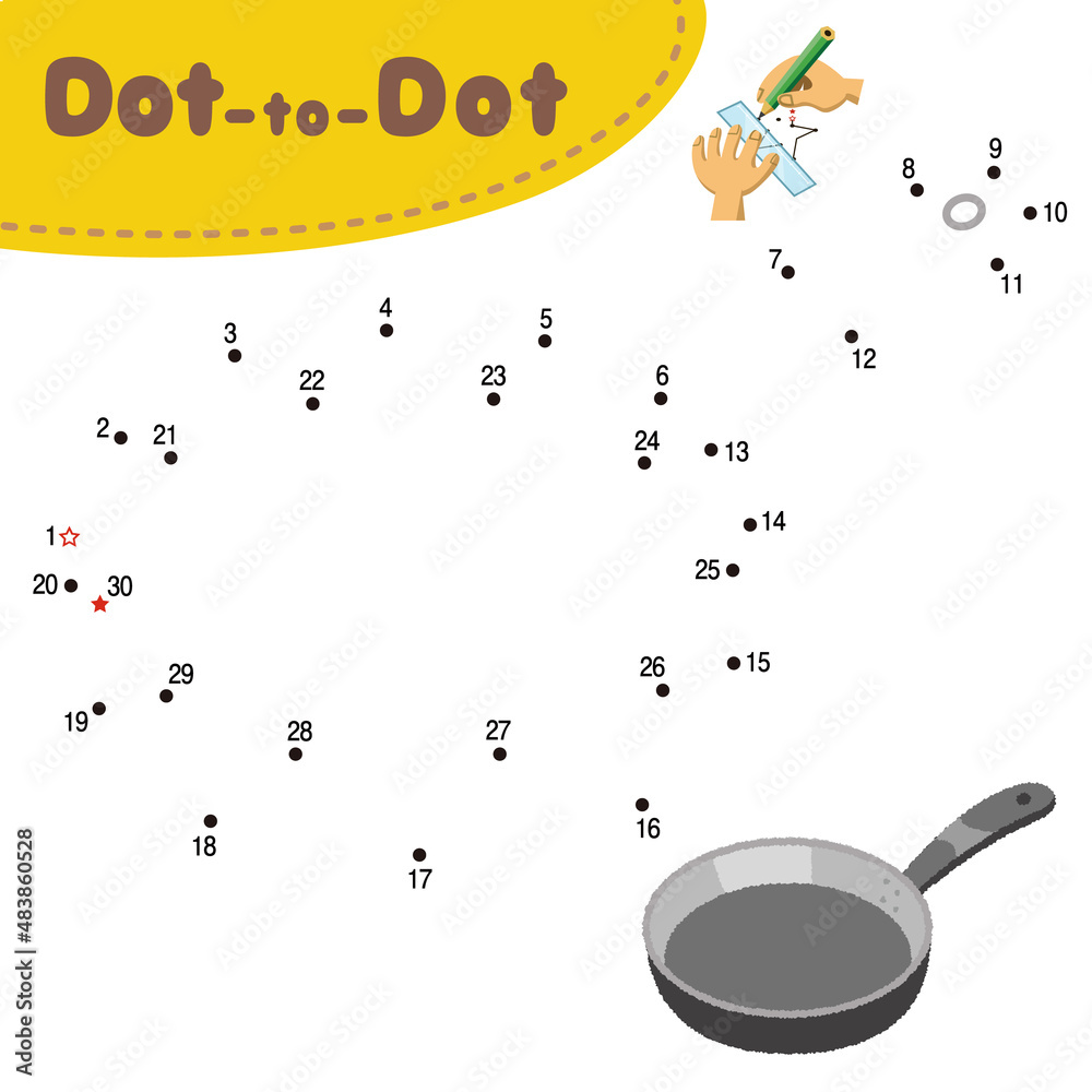 vetor-de-dot-to-dot-puzzle-pan-using-a-pencil-and-ruler-to-connect-the
