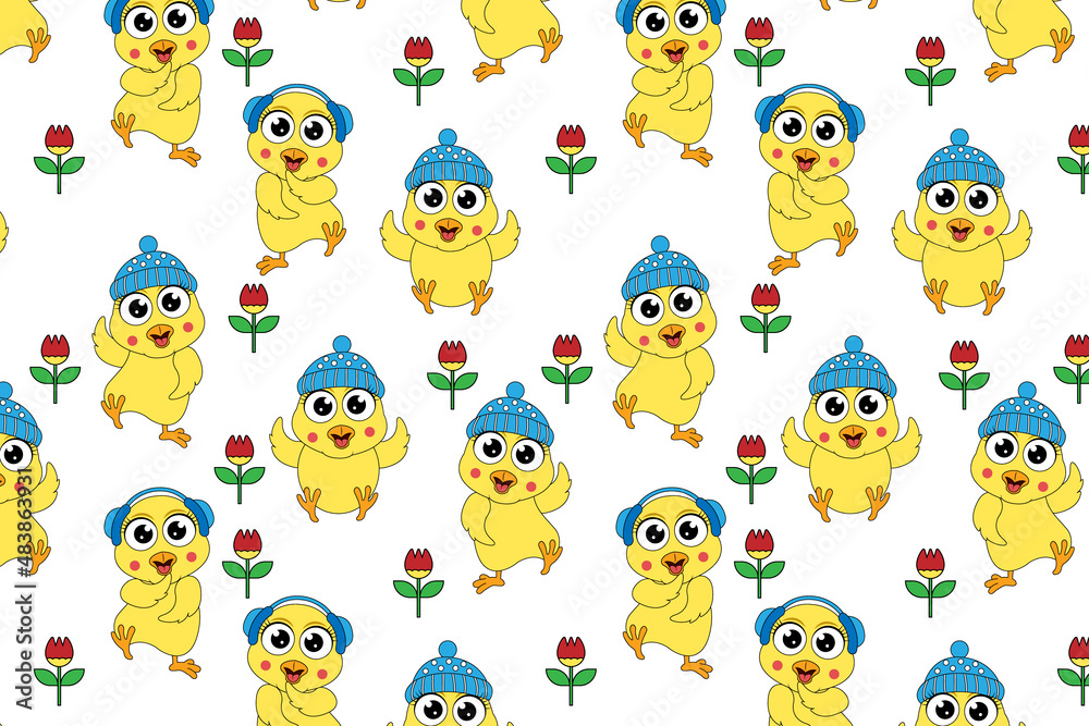 Fototapeta premium cute chiks animal cartoon pattern