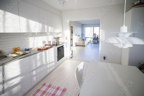 Fotografi Stockholm, Sweden The interior of a modern light apartment and kitchen