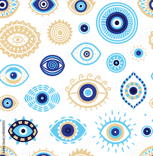 Evil eyes seamless pattern. Magic talisman background