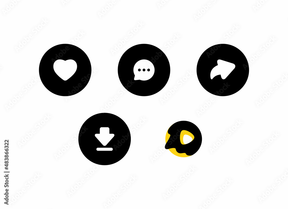 Fototapeta premium Like, Comment, Share, Download, and Snack Video Icon Vector