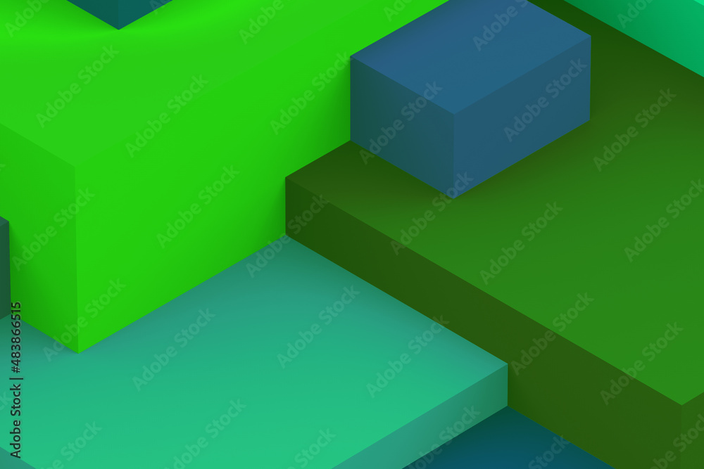 Obraz premium Abstract green geometric cubic dark color background. isometric 3d render.